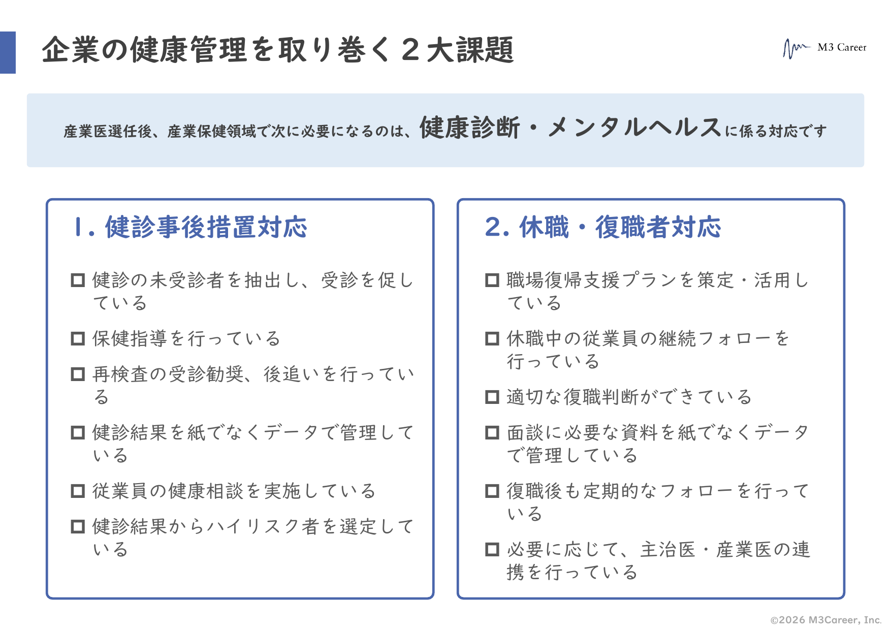 企業の健康管理を取り巻く２大課題
